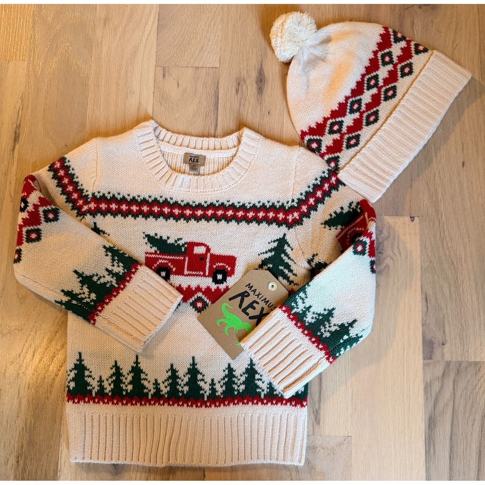 Maximus Rex Toddler Holiday Sweater and Hat Set Size 2T NWT